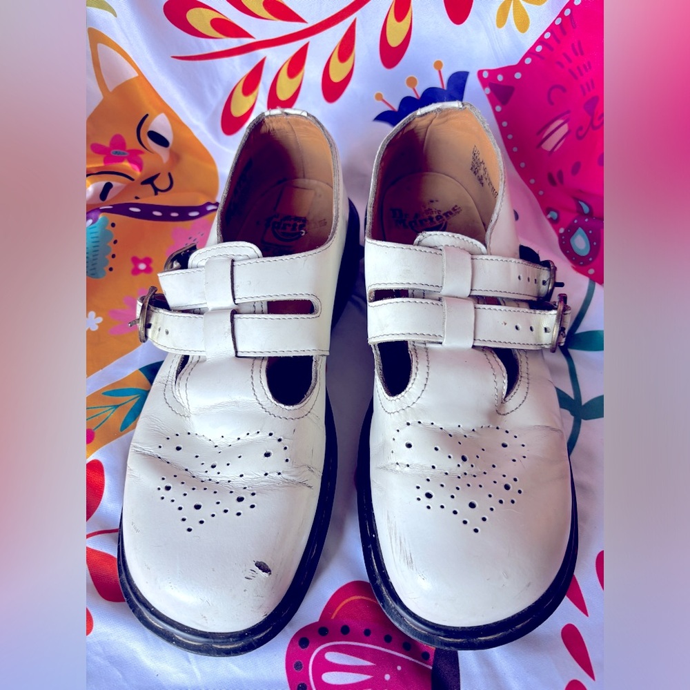 Dr. Marten Mary Jane’s, white, made in England. UK size 6. US size 8.5.